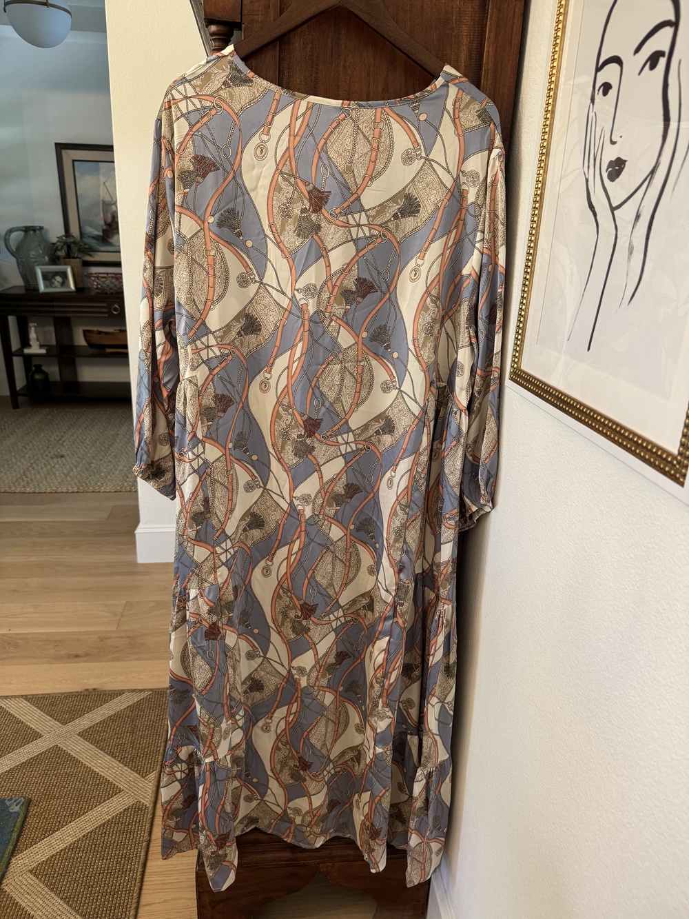 Beulah Dress Women's All Size Blue Tan Pink Equestrian Print 3/4 Sleeve